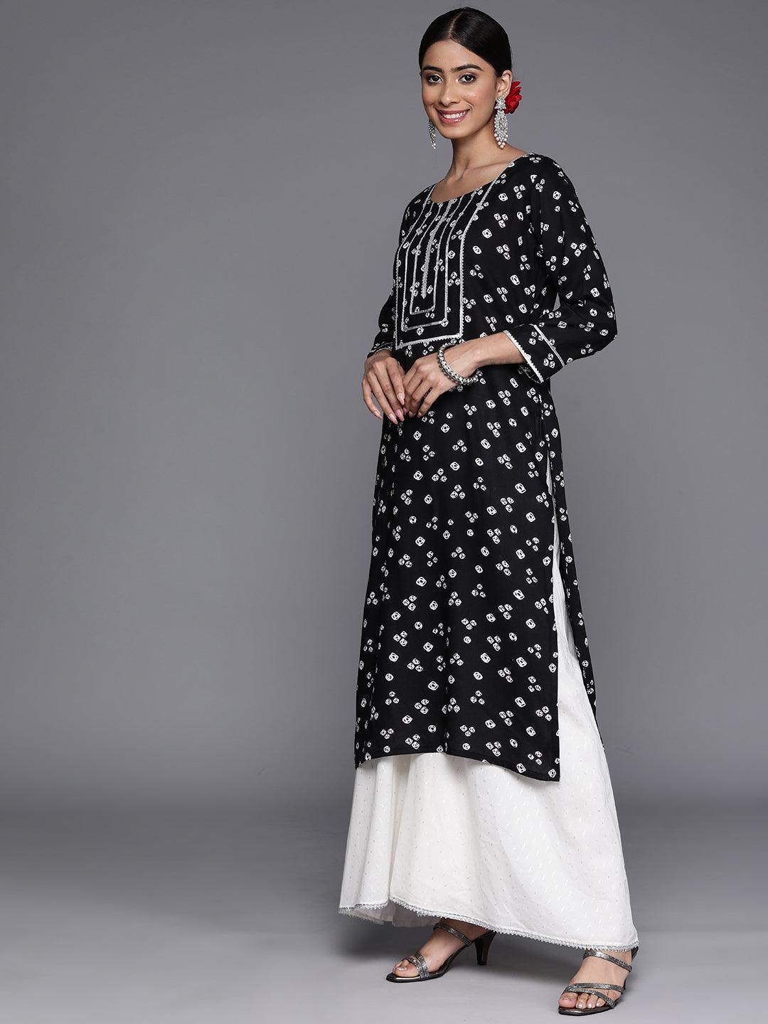 Black Yoke Design Rayon Straight Kurta