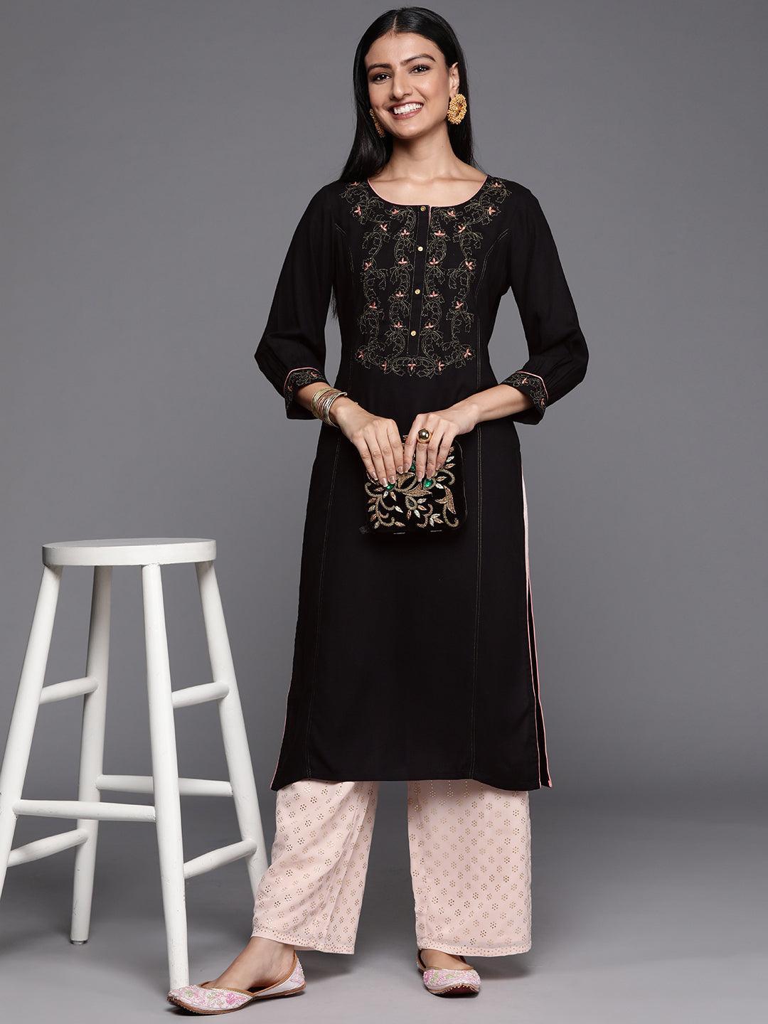 Black Yoke Design Rayon Straight Kurta