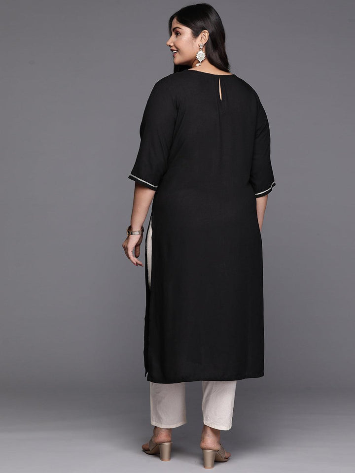 Black Yoke Design Rayon Straight Kurta - Libas