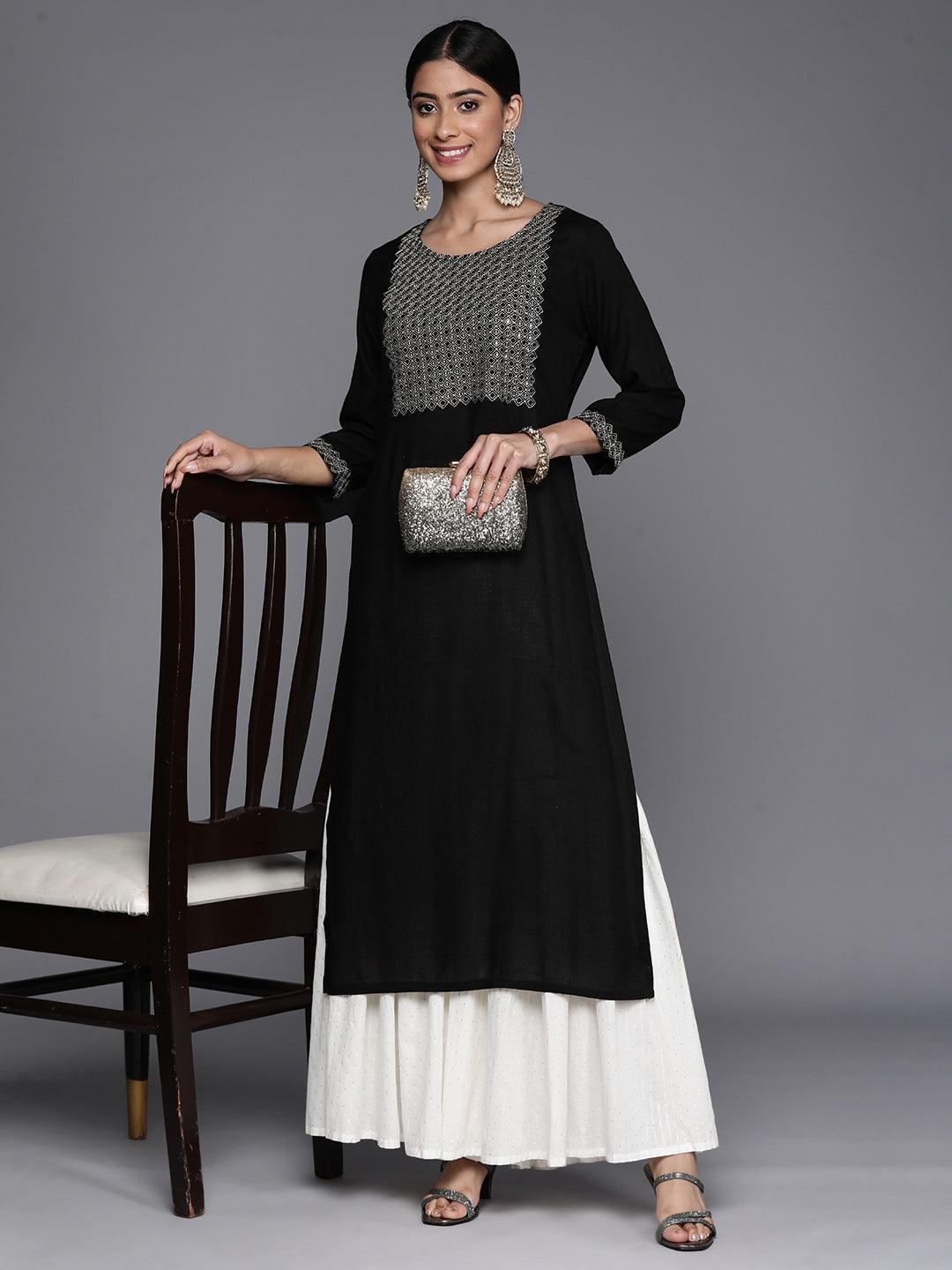 Black Yoke Design Rayon Straight Kurta