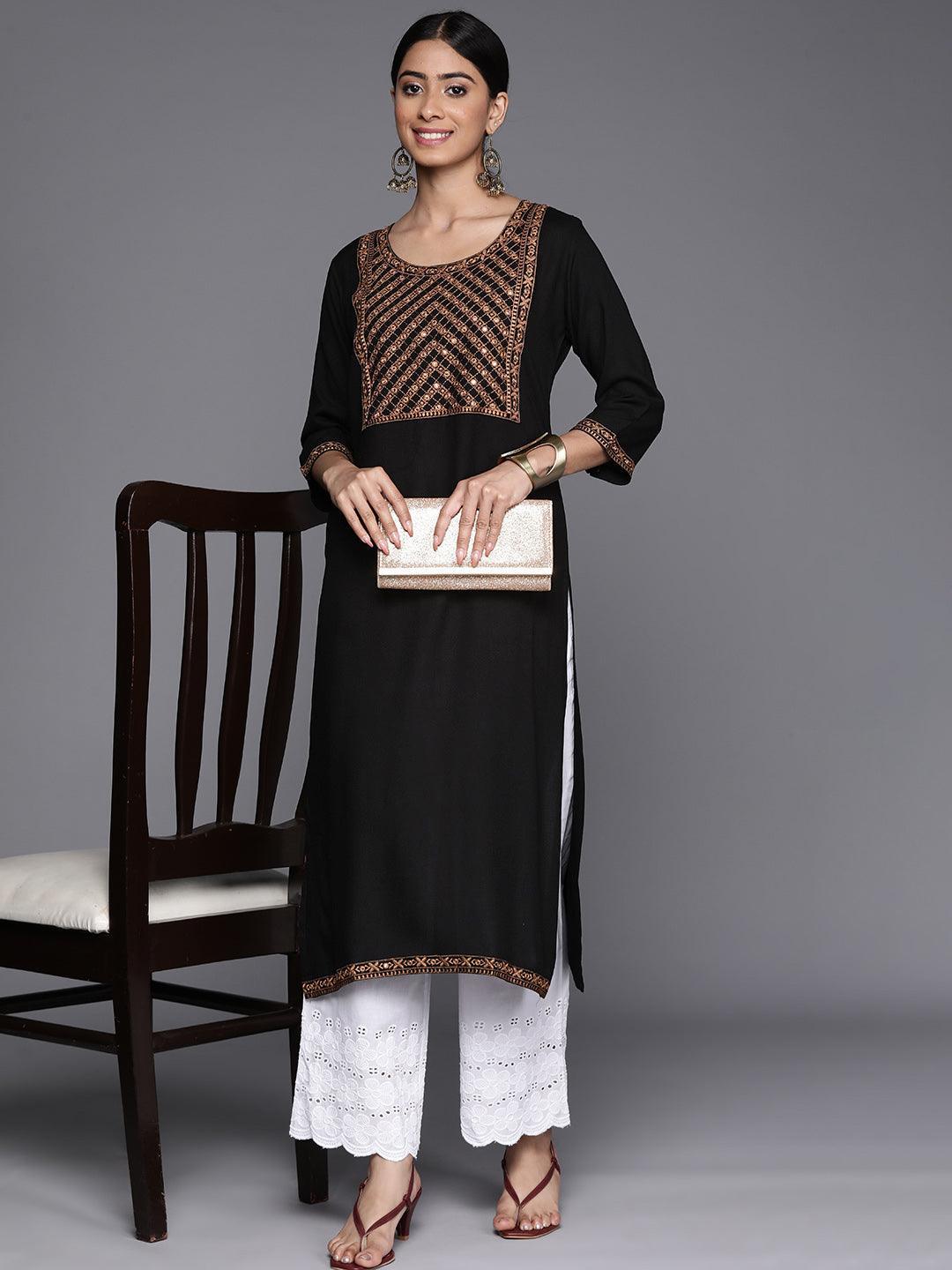 Black Yoke Design Rayon Straight Kurta