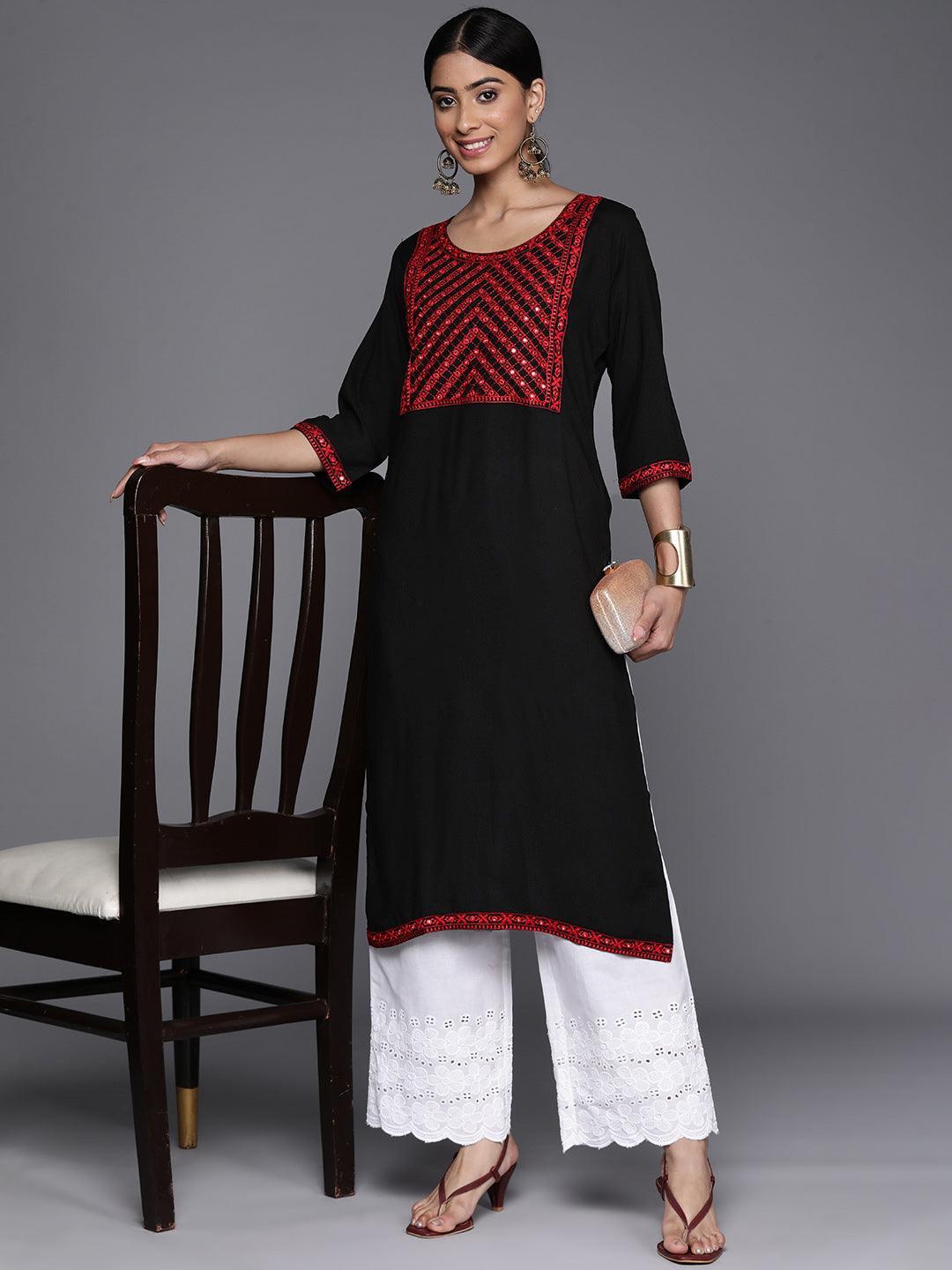 Black Yoke Design Rayon Straight Kurta