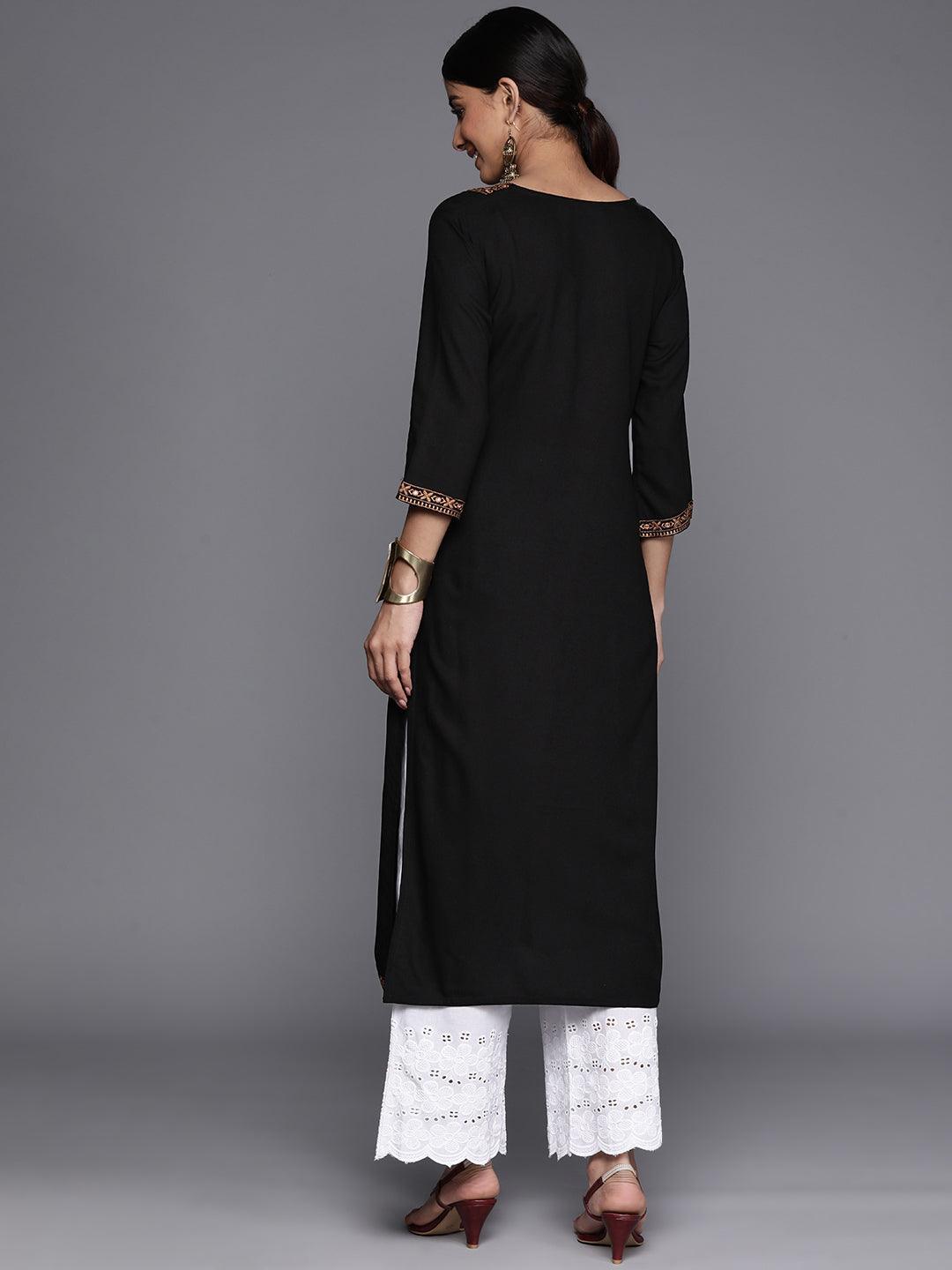 Black Yoke Design Rayon Straight Kurta