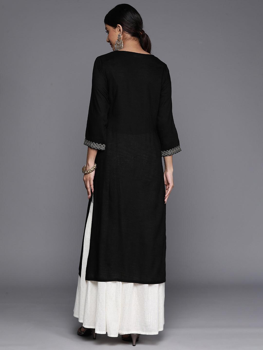 Black Yoke Design Rayon Straight Kurta