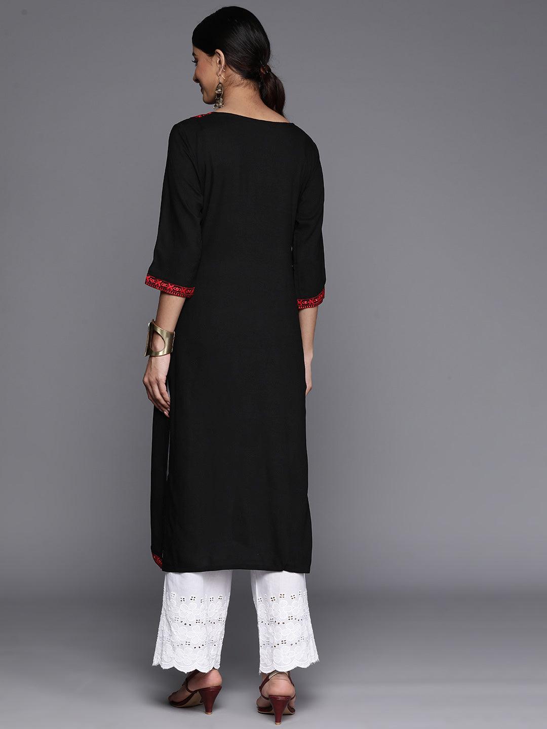 Black Yoke Design Rayon Straight Kurta