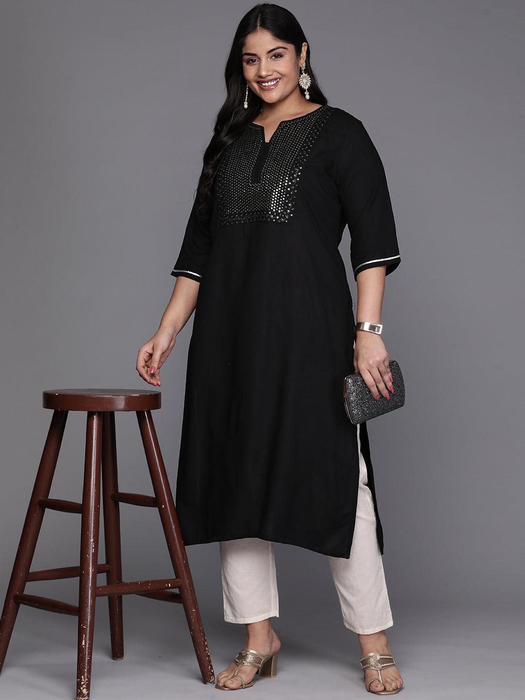 Black Yoke Design Rayon Straight Kurta - Libas