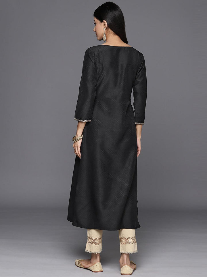 Black Printed Silk A-Line Kurta - Libas