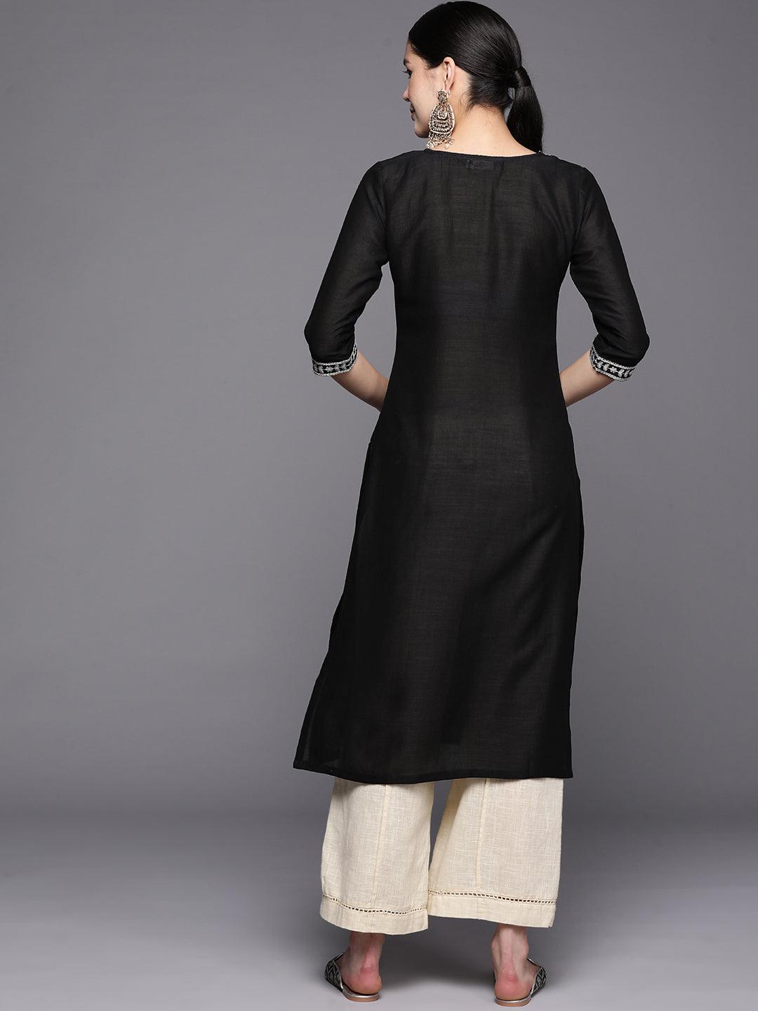 Black Yoke Design Silk Straight Kurta - ShopLibas