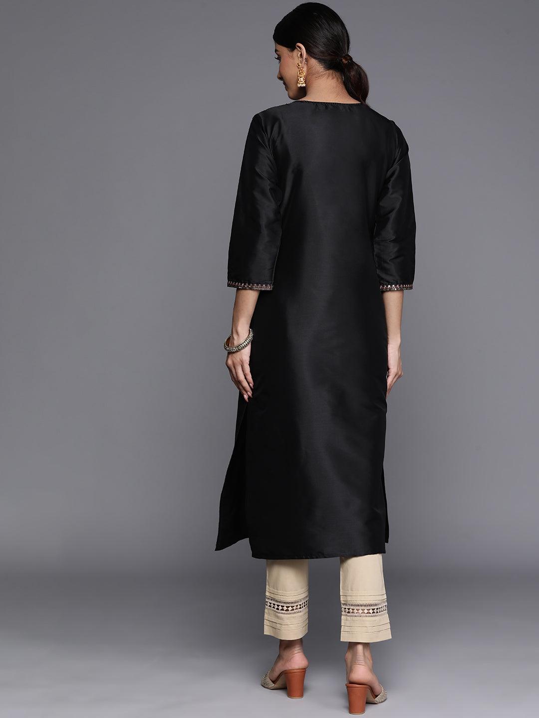 Black Yoke Design Silk Straight Kurta