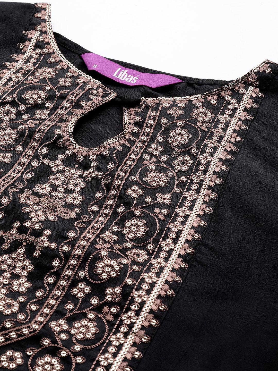 Black Yoke Design Silk Straight Kurta