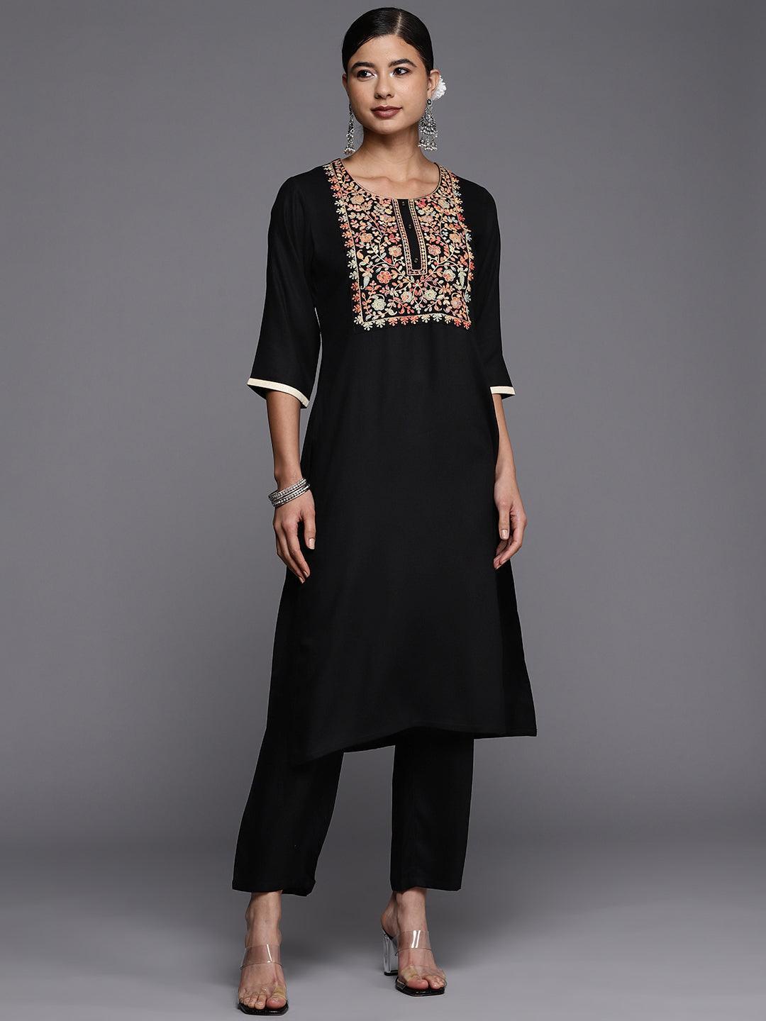 Black Yoke Design Wool Straight Kurta