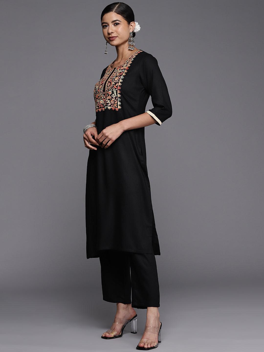 Black Yoke Design Wool Straight Kurta