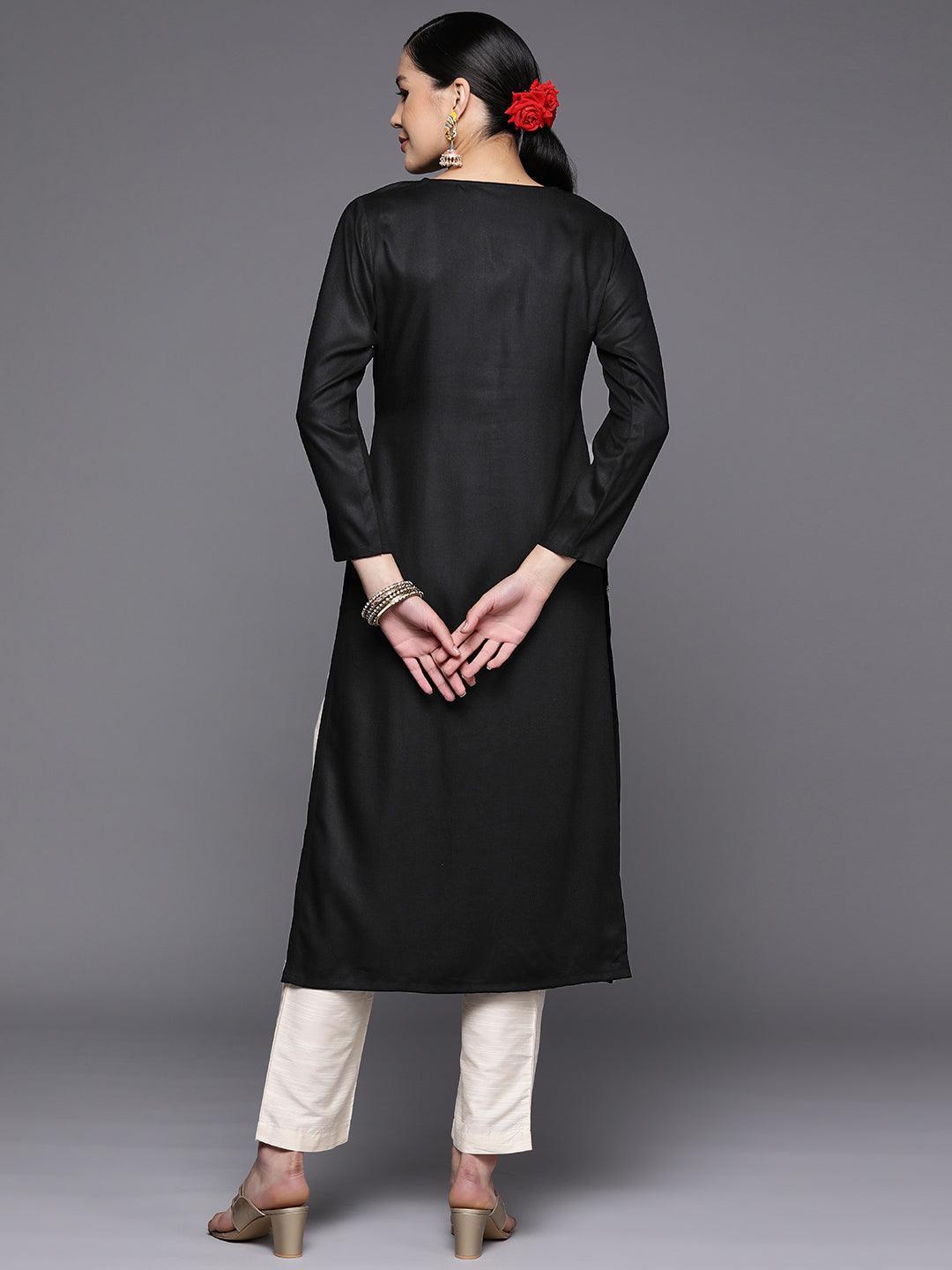 Black Yoke Design Wool Straight Kurta