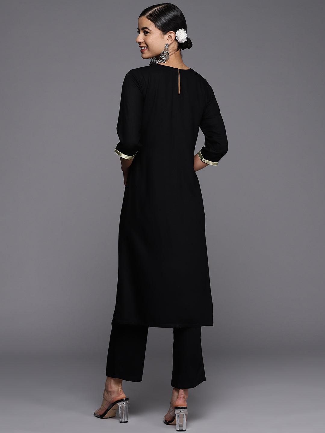 Black Yoke Design Wool Straight Kurta