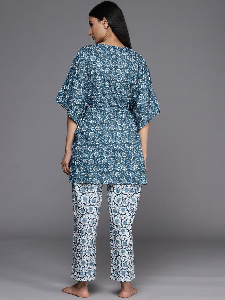 Blue Printed Cotton Night Suit - ShopLibas