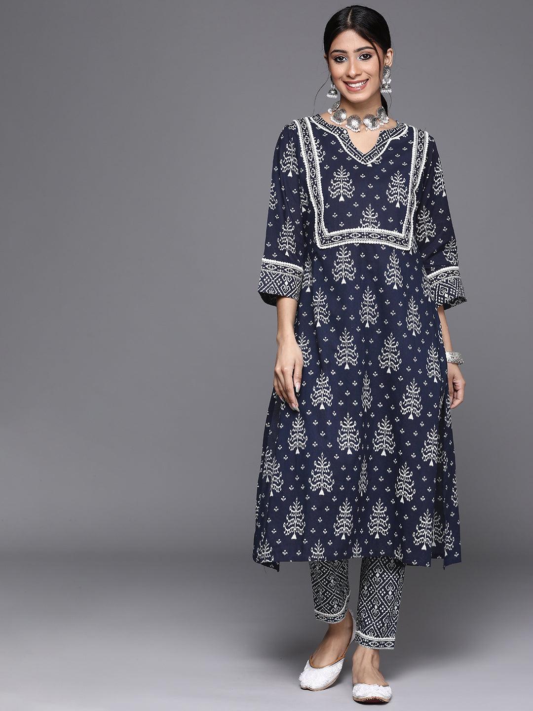 Blue Printed Cotton Kurta