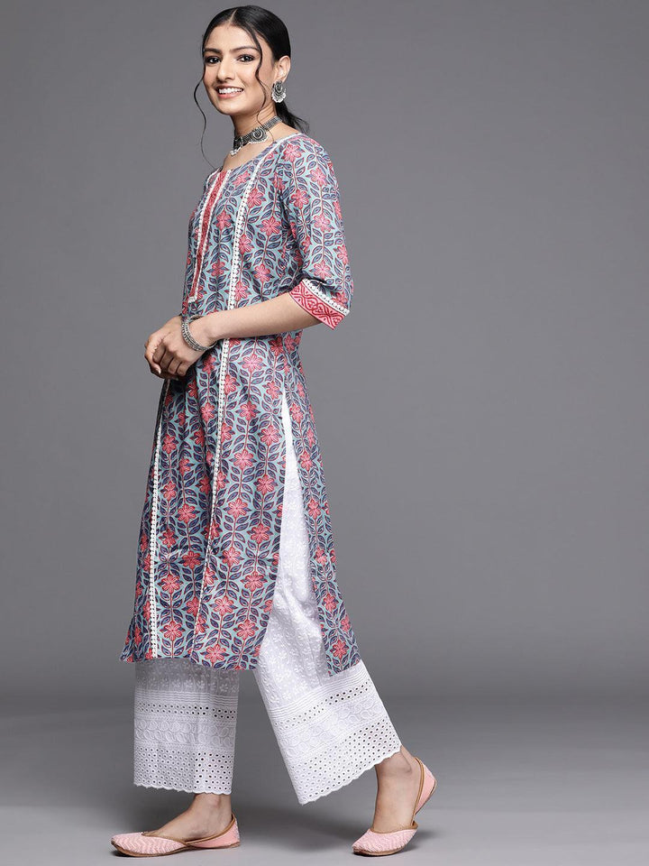 Blue Printed Cotton Kurta - ShopLibas