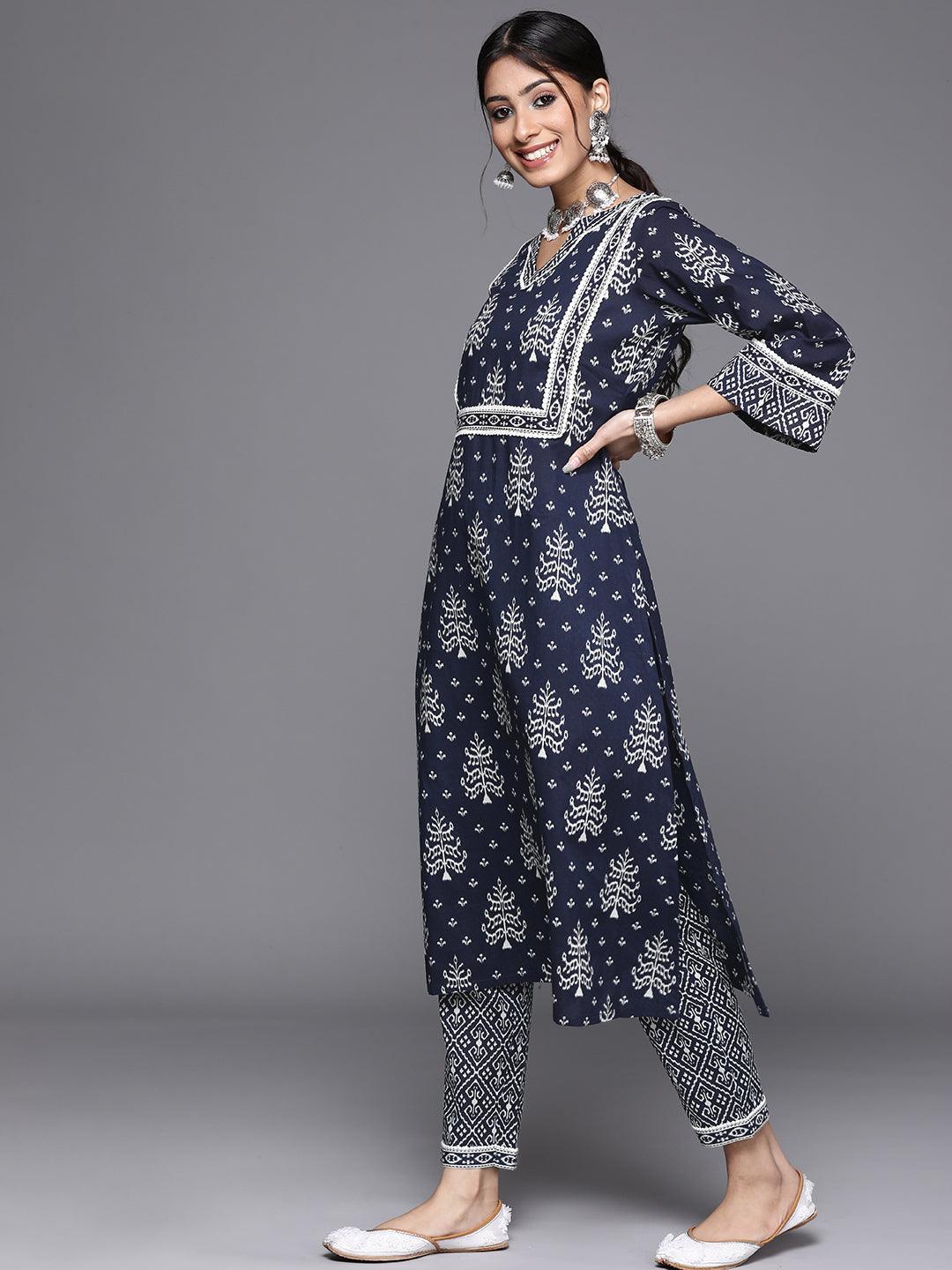 Blue Printed Cotton Kurta - Libas