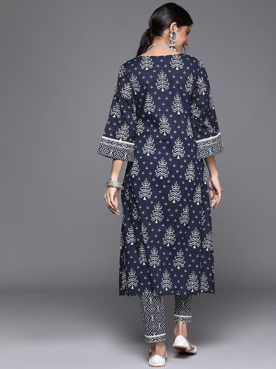 Blue Printed Cotton Kurta - Libas