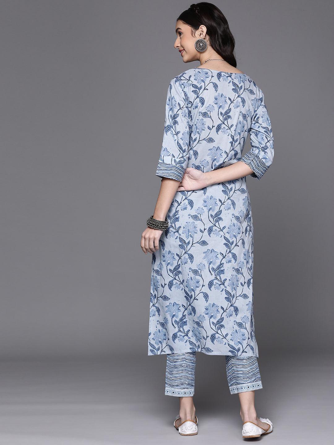 Blue Printed Cotton Kurta - Libas