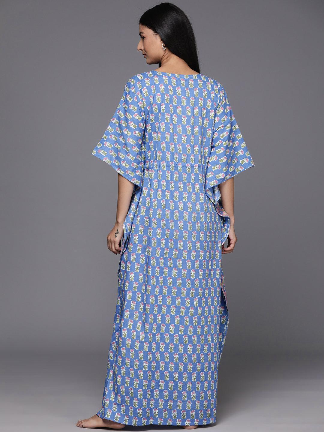 Blue Printed Cotton Night Dress