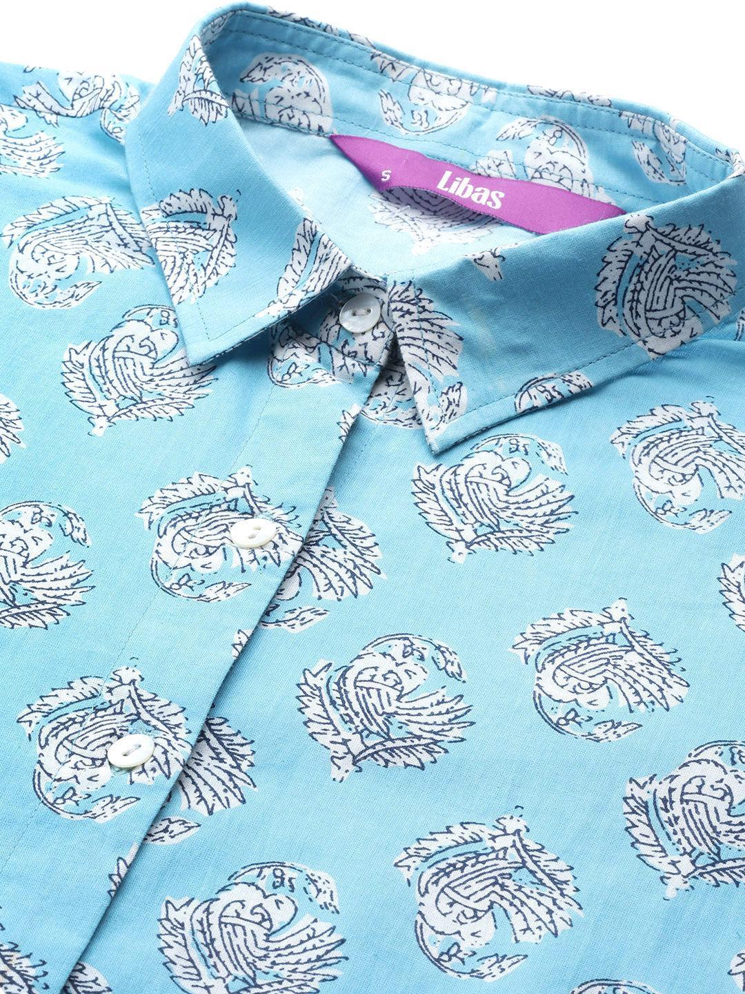 Blue Printed Cotton Night Suit