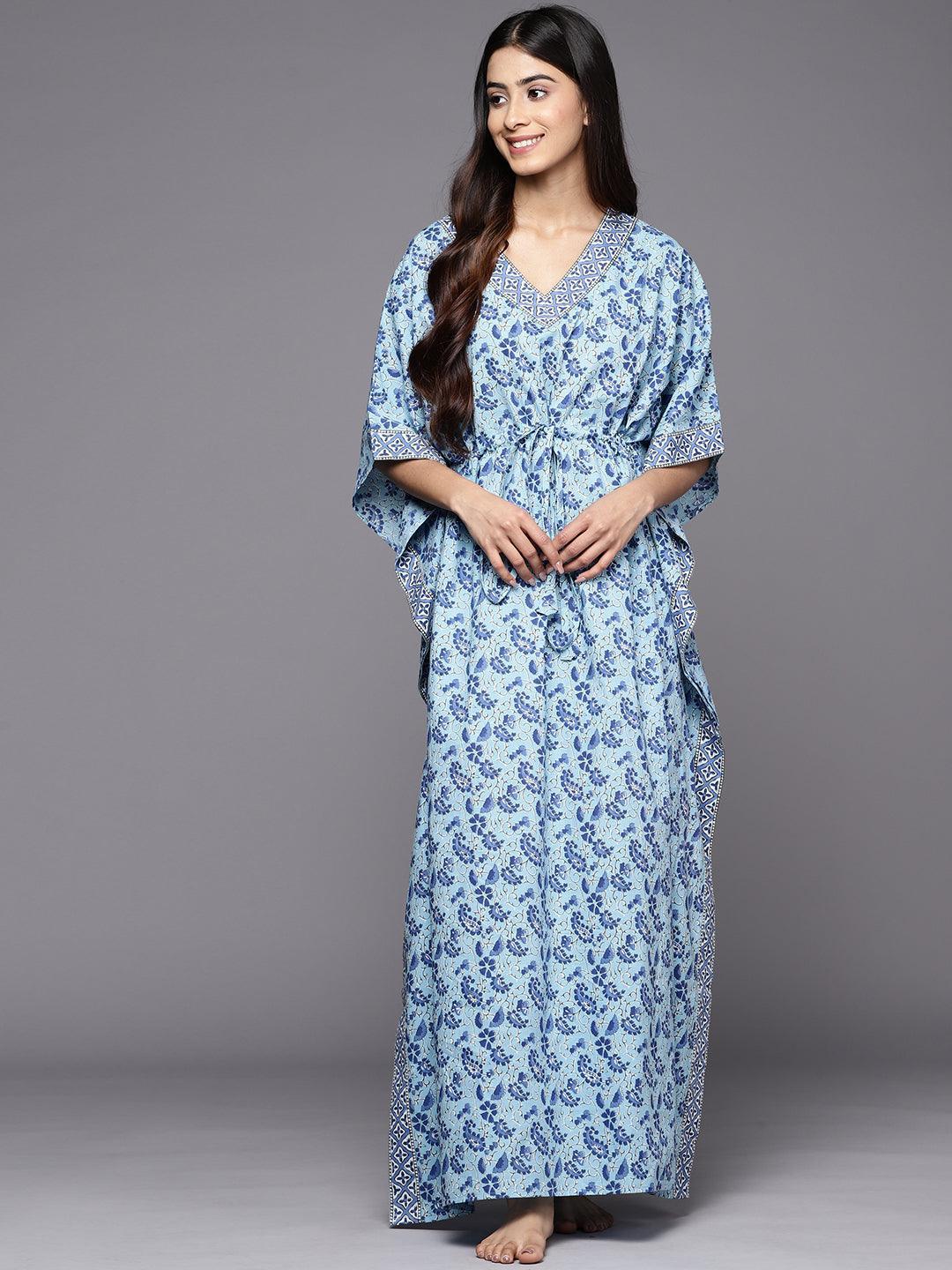 Blue Printed Cotton Nightdress