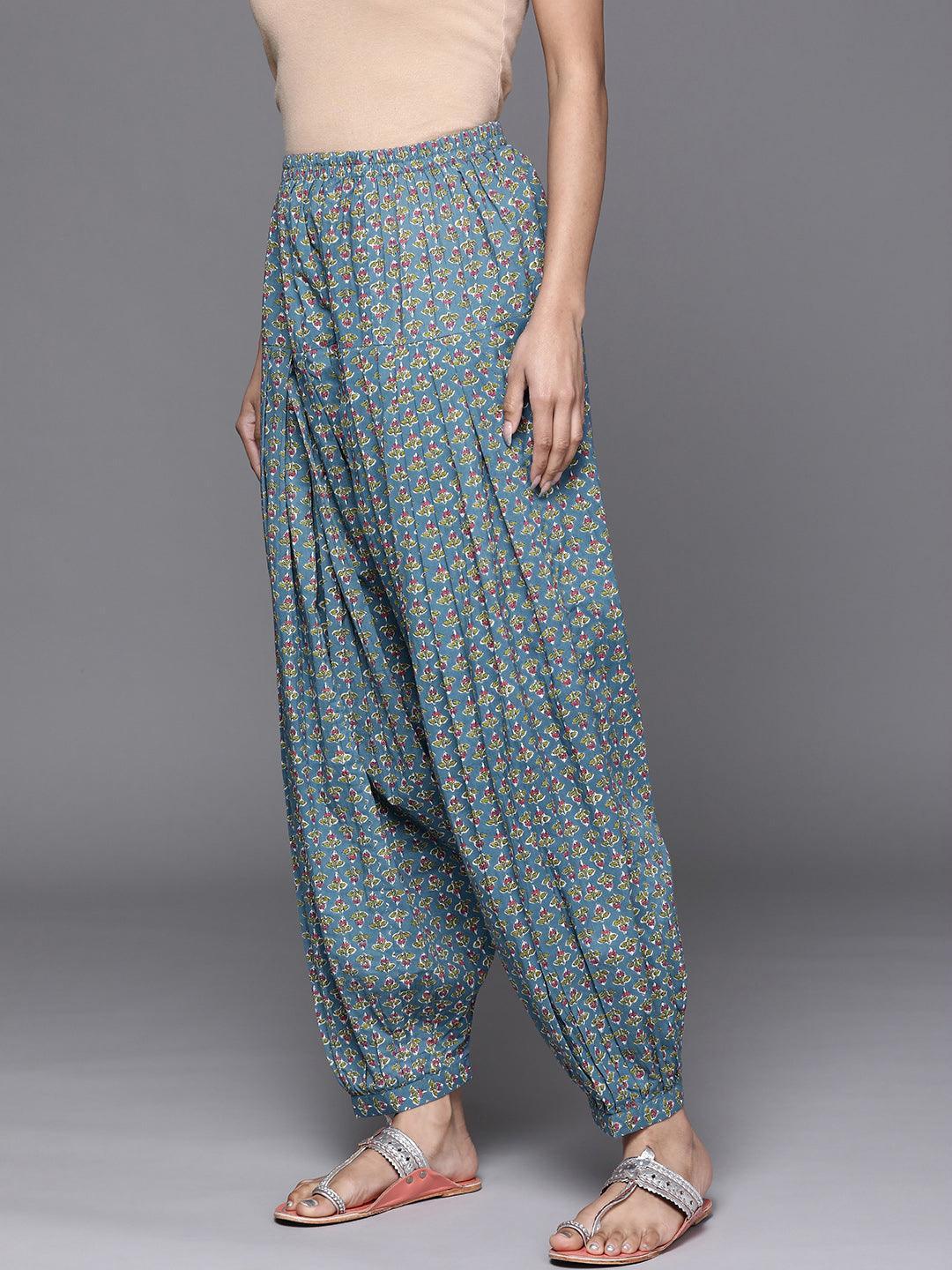 Blue Printed Cotton Salwar Pants