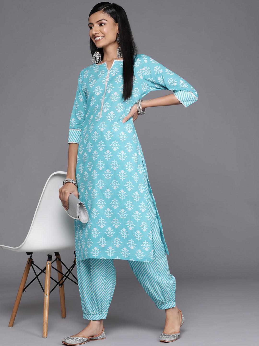 Blue Printed Cotton Salwar Pants - ShopLibas