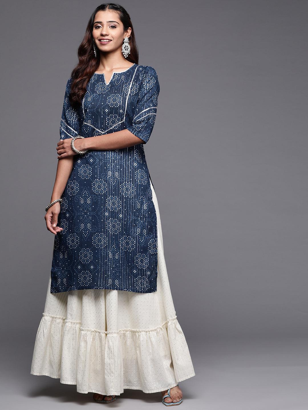 Blue Printed Cotton Straight Kurta