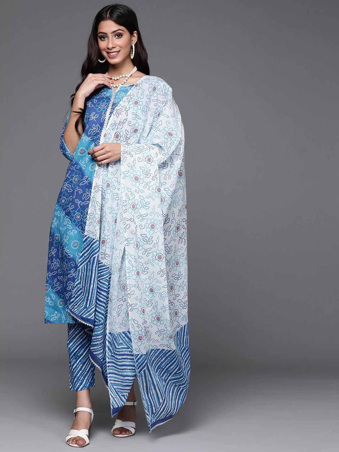 Blue Printed Cotton Suit Set - ShopLibas