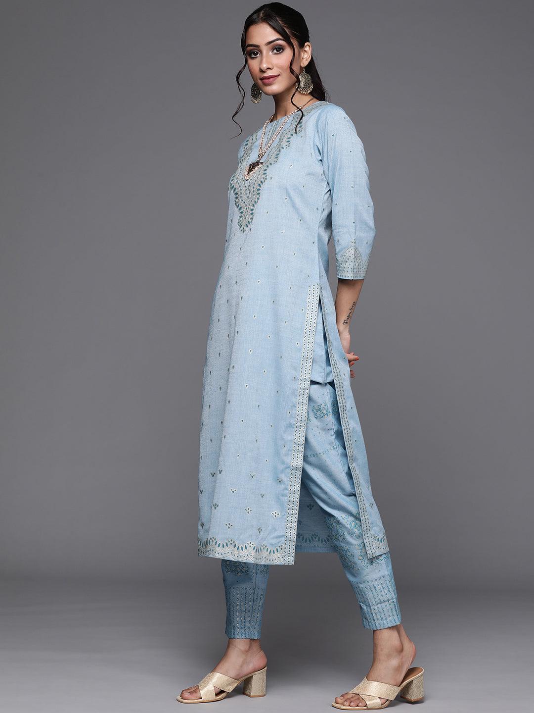 Blue Printed Cotton Suit Set