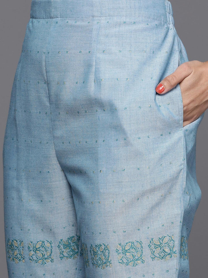 Blue Printed Cotton Suit Set - ShopLibas