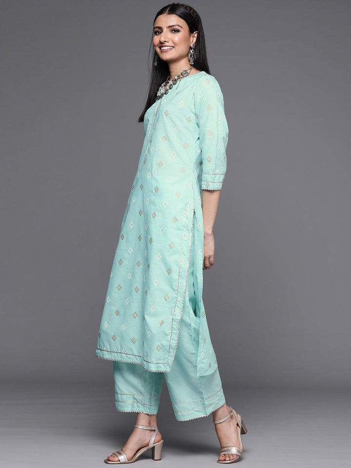 Blue Printed Cotton Suit Set - ShopLibas