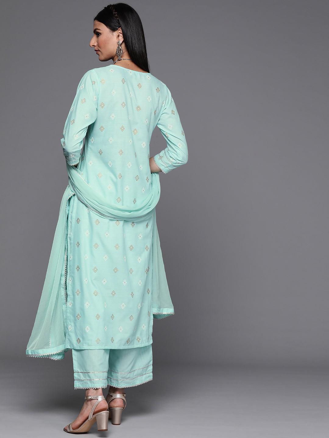 Blue Printed Cotton Suit Set