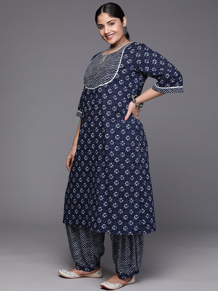 Black Yoke Design Cotton Straight Kurta With Trousers & Dupatta - Libas