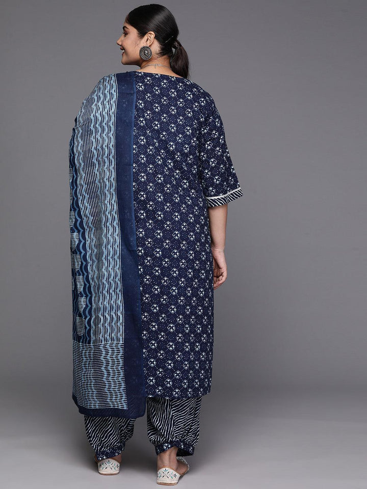 Black Yoke Design Cotton Straight Kurta With Trousers & Dupatta - Libas