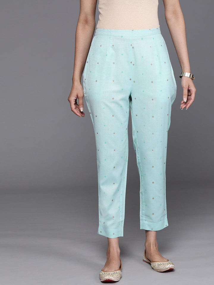 Blue Printed Cotton Trousers - ShopLibas