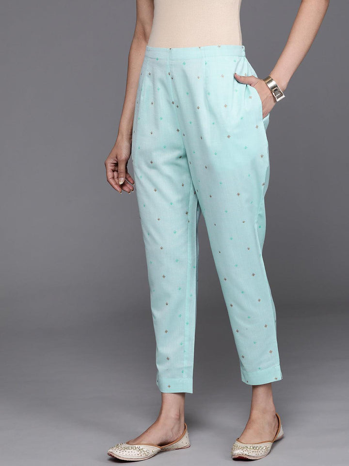 Blue Printed Cotton Trousers - ShopLibas