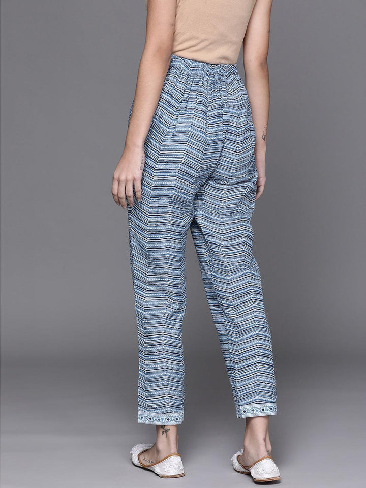 Blue Printed Cotton Trousers - ShopLibas