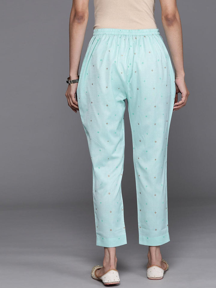 Blue Printed Cotton Trousers - ShopLibas