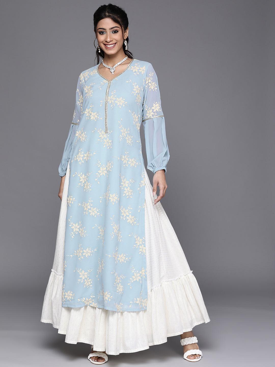 Blue Printed Georgette Kurta