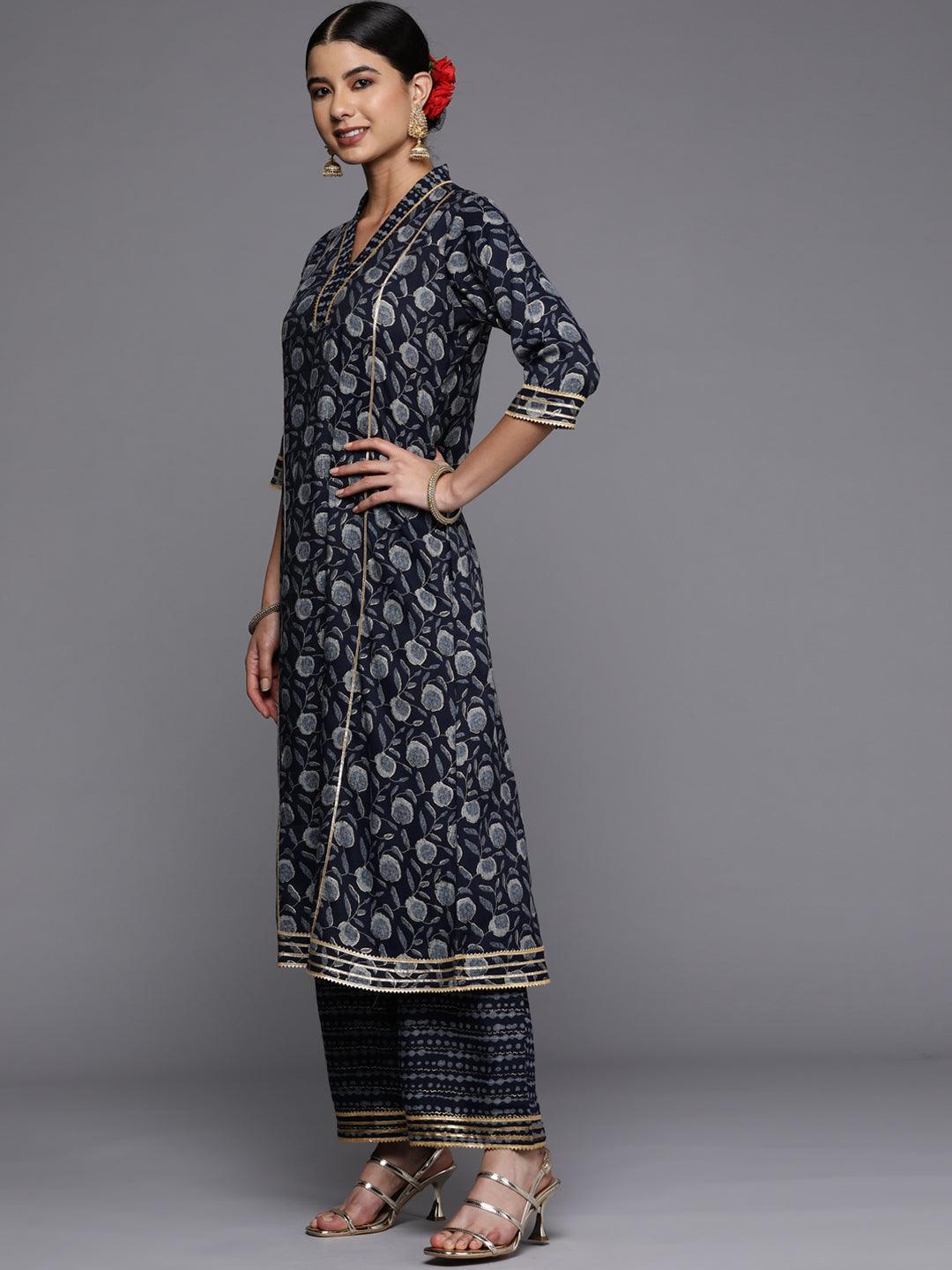 Blue Printed Rayon A-Line Kurta