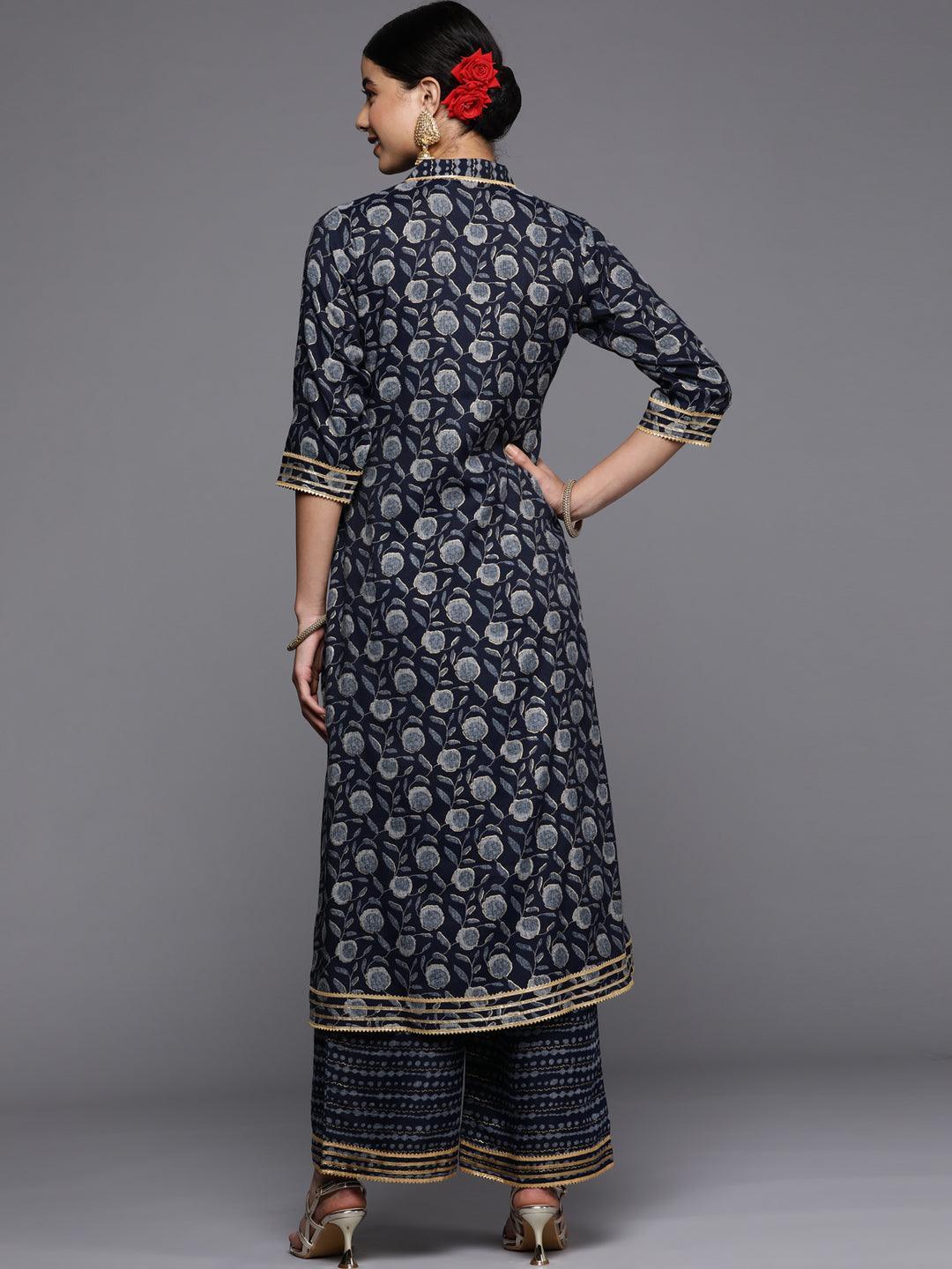 Blue Printed Rayon A-Line Kurta