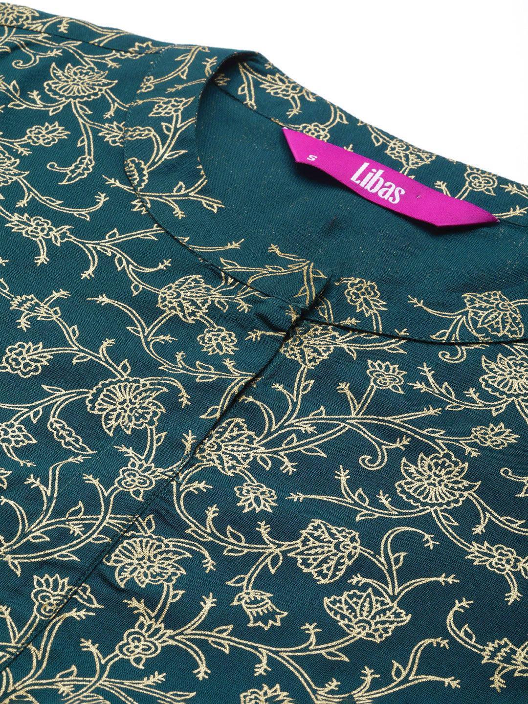 Blue Printed Rayon A-Line Kurti