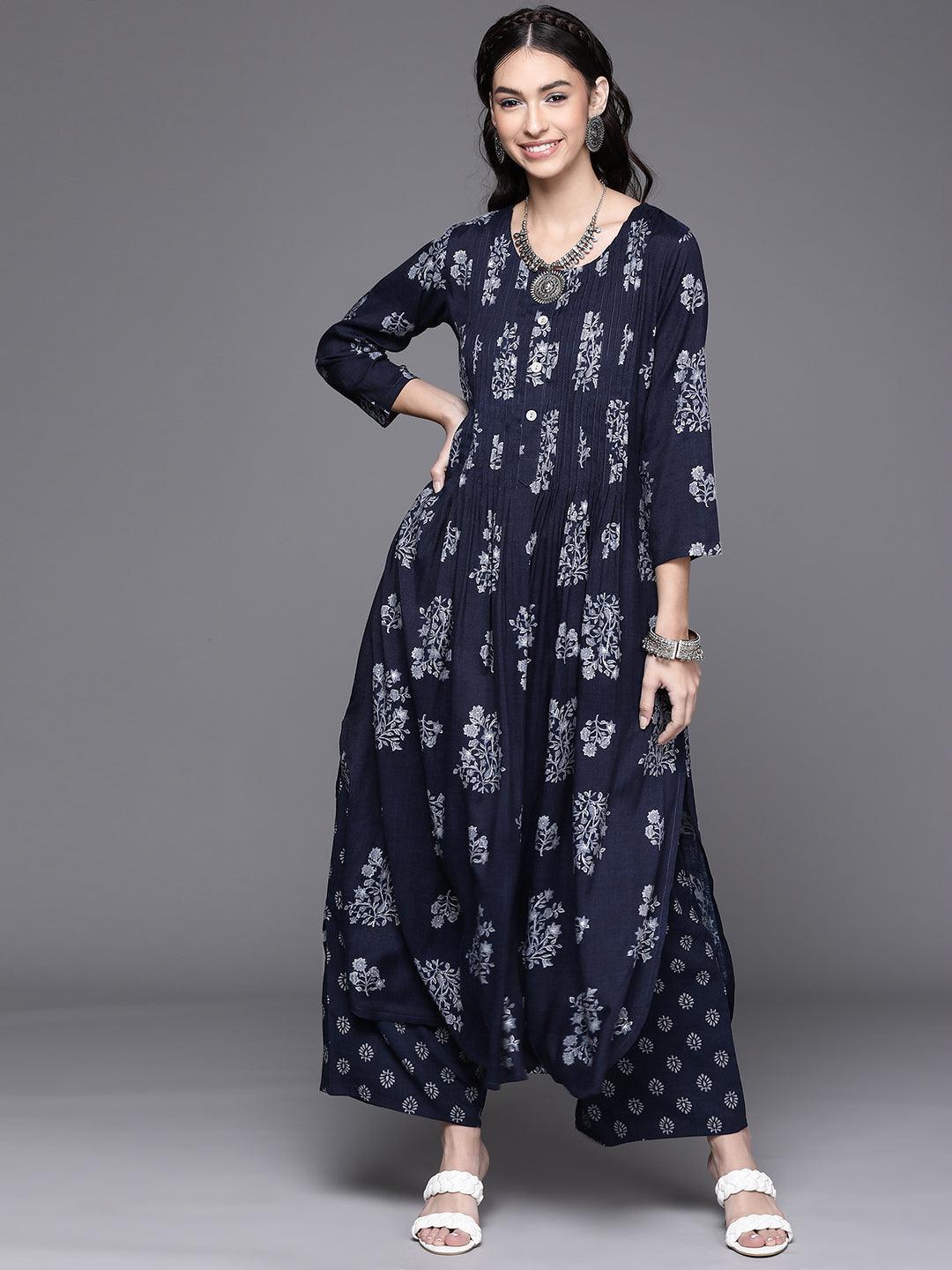 Blue Printed Rayon Kurta