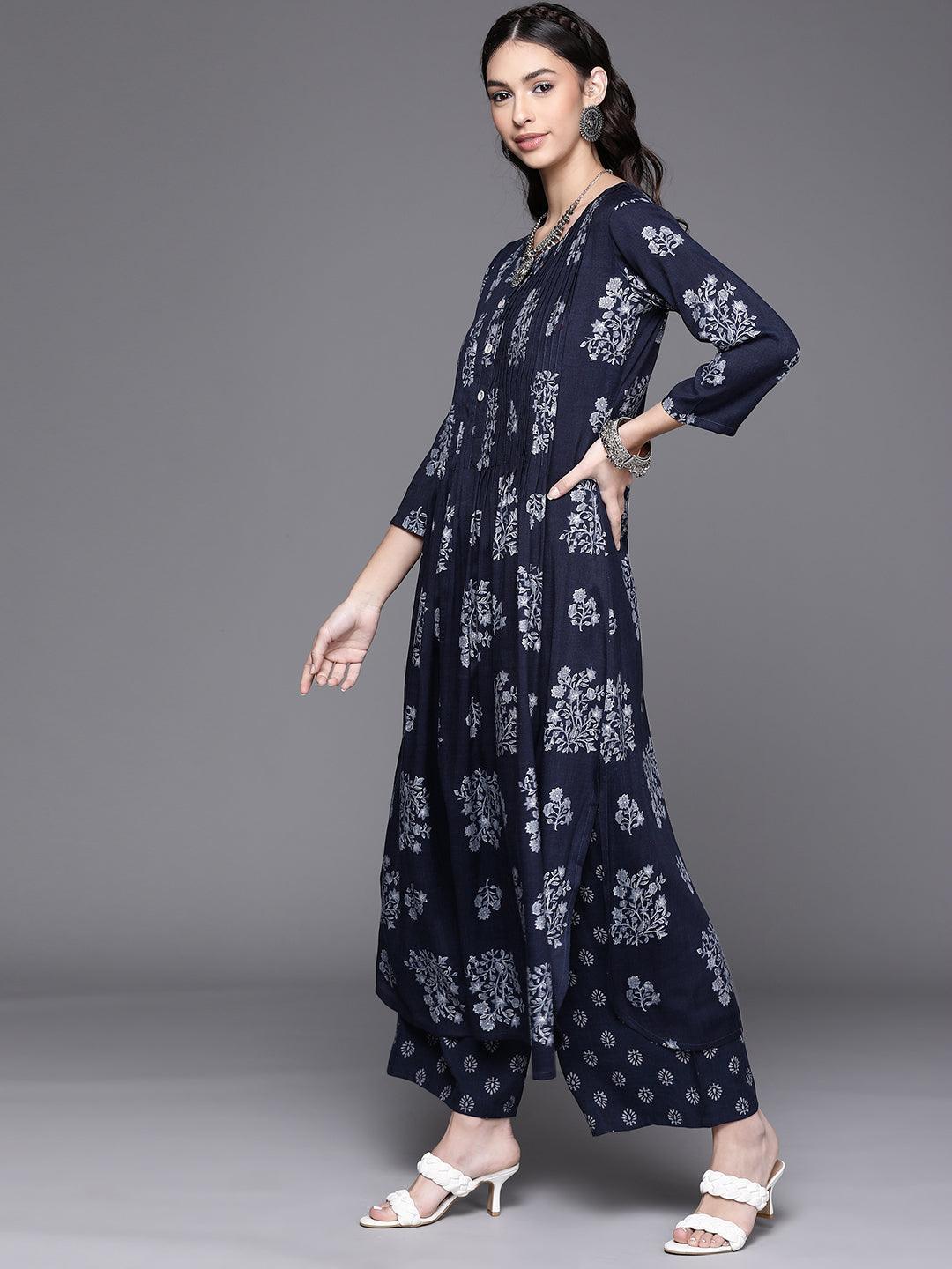 Blue Printed Rayon Kurta