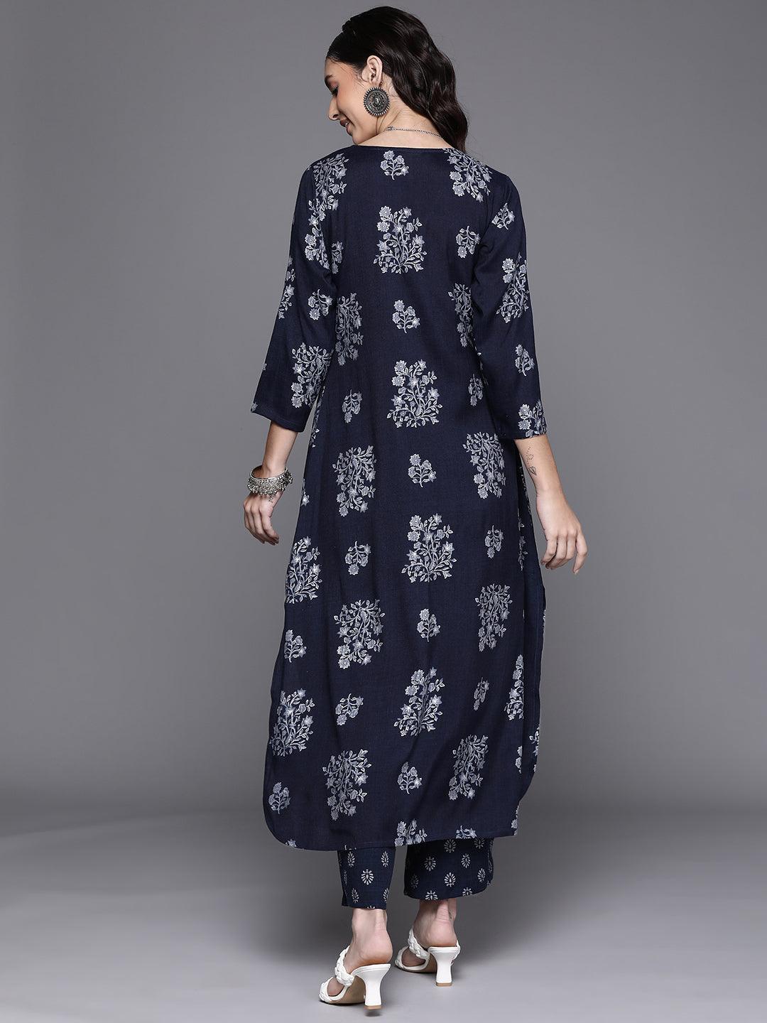 Blue Printed Rayon Kurta