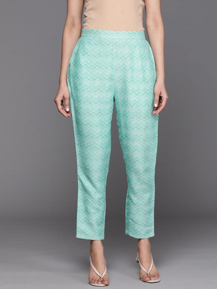 Blue Printed Rayon Trousers - ShopLibas