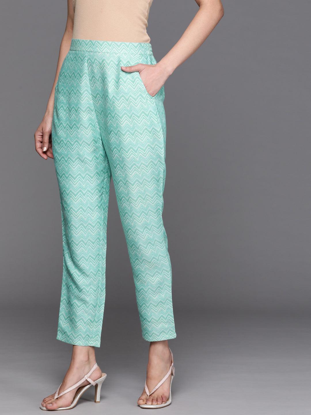 Blue Printed Rayon Trousers - ShopLibas